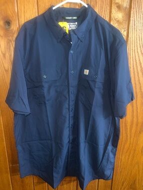 Carhartt Navy Short-Sleeve Button-Down Work Shirt Size XL Tall